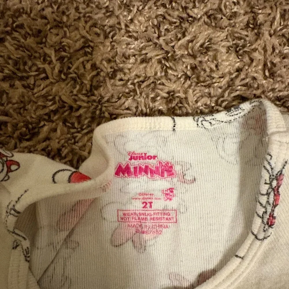 Disney Junior Classic Minnie Mouse Pajamas 2T White Pants Long Sleeve Cotton